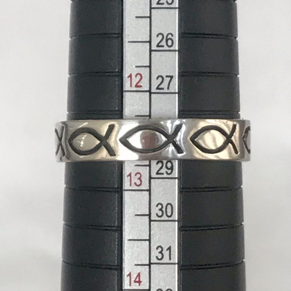 925 sterling silver ichthys fish Christian faith band ring. Size 12.5 - Picture 4 of 6